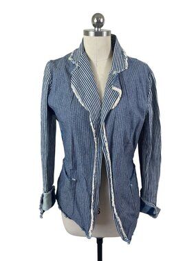 Byran Emerson Jean Jacket Womens S-M Blue Tie Dye Fringe Coastal Cowgirl Boho